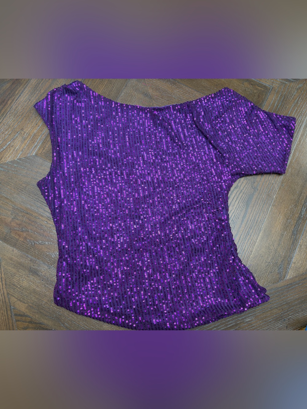 Purple Sequin Short Sleeve Top Women’s XL Party Holiday Clubwear